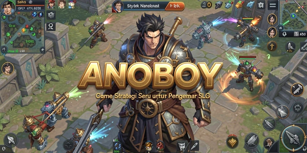 Screenshot utama ANOBOY menampilkan pertempuran strategis yang seru.