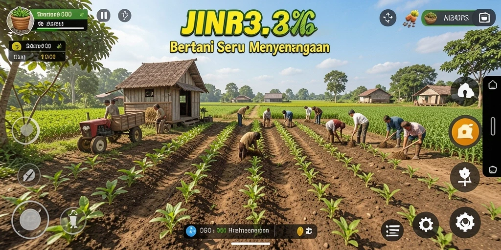 Tangkapan layar gameplay JIN33 di ladang pertanian yang indah.