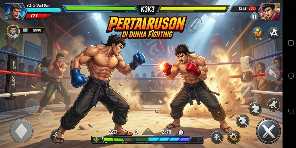 Tangkapan layar gameplay K3K3 menampilkan pertarungan yang intens.