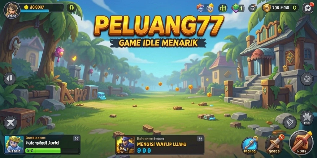 Tampilan utama gameplay <strong>PELUANG77</strong> yang menggambarkan aktivitas Idle yang asyik.